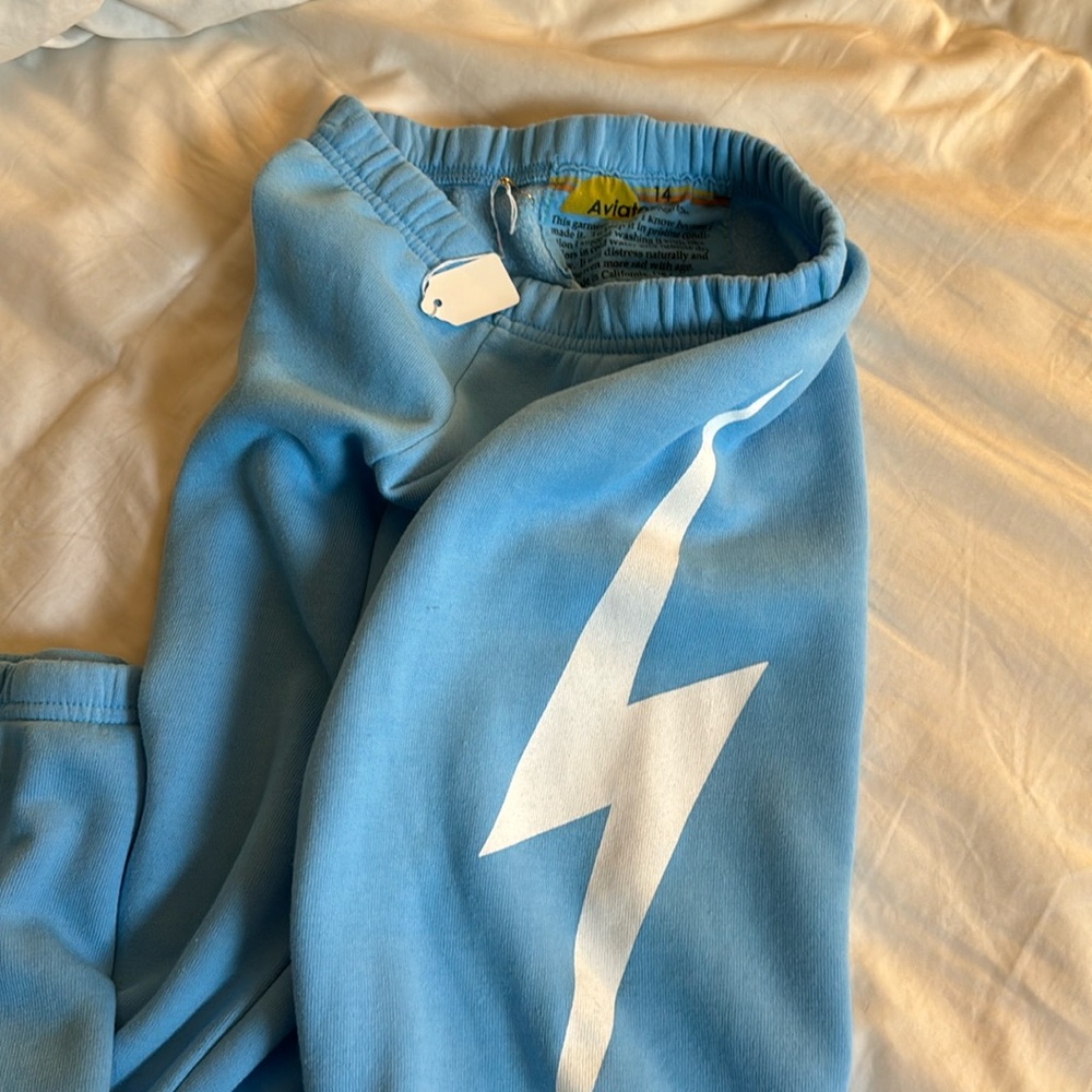 NWT sky blue aviator nation youth bolt sweatpants 14